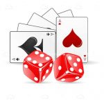 Ace of Spaces and Ace of Hearts Alongside a Pair of Red Playing Dice